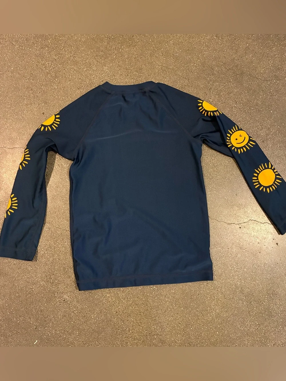 Tea Collection Kids Size 8 Long Sleeve Rash Guard Swim Shirt Navy Sunshine Print